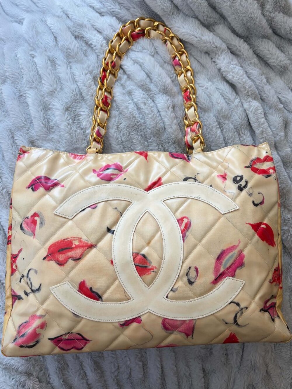 Vintage Chanel Coco Kisses Vinyl Lipstick Chain Tote